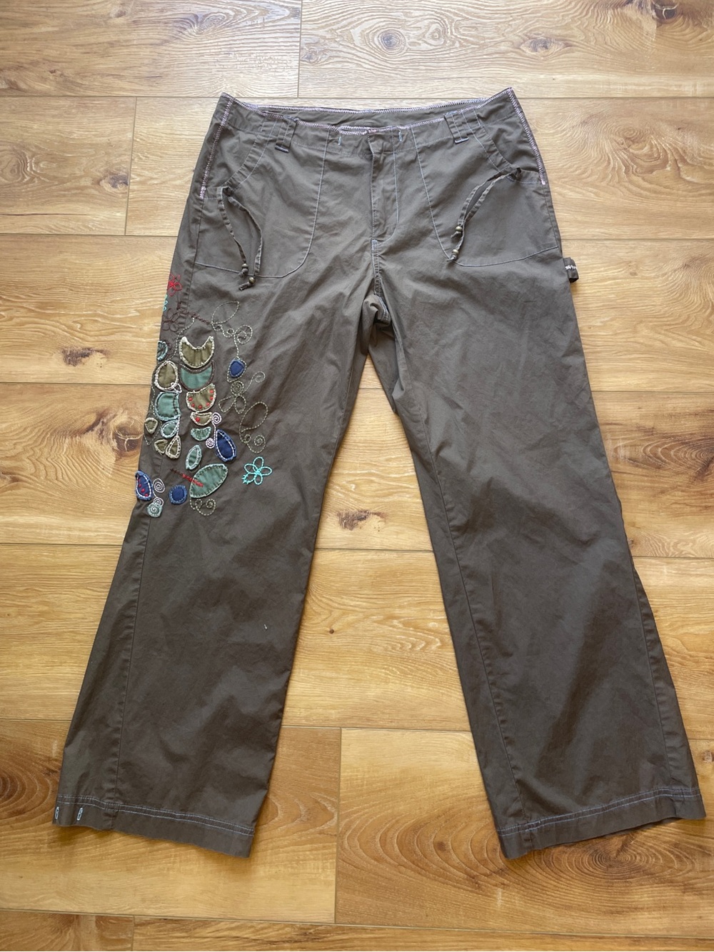 Venezia Taupe Embroidered Lightweight Pants
